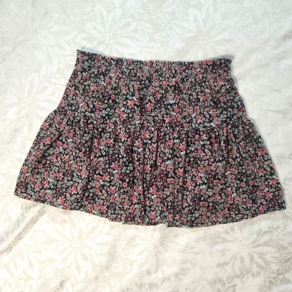 Vanilla Star Floral Smocked Tiered Ruffle Mini Skirt Cottagecore Y2K Size Small
